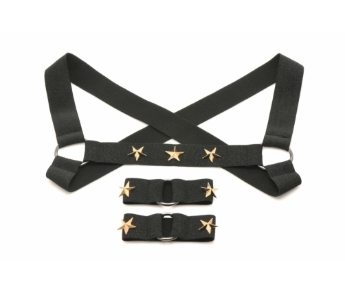 XR Brands Chest Harness & Arm Bands Black Adjustable Set 89-102cm