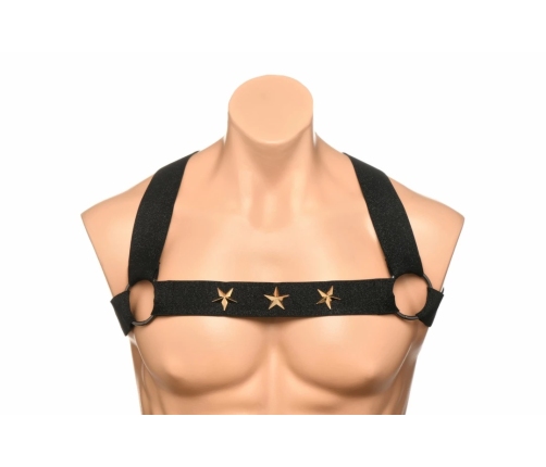 XR Brands Chest Harness & Armbands Black Stretch Adjustable Set