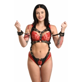 XR Brands Body Harness for Women Black Adjustable Faux Leather