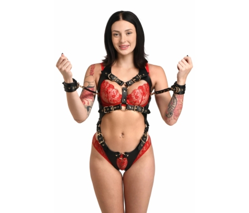 XR Brands Body Harness for Women Black Adjustable Faux Leather