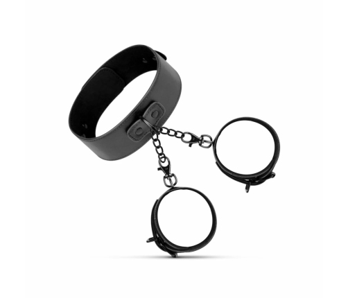 EasyToys Adjustable Faux Leather Collar & Wrist Restraints Set Black