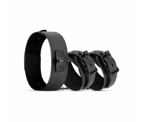 EasyToys Adjustable Faux Leather Collar & Wrist Restraints Set Black