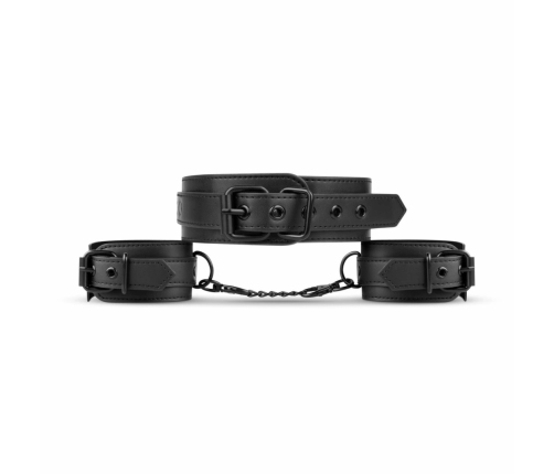 EasyToys Adjustable Faux Leather Collar & Wrist Restraints Set Black