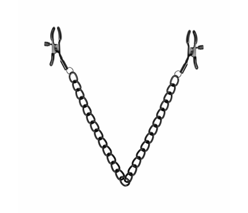 EasyToys Adjustable Nipple Clamps Black with Metal Chain System