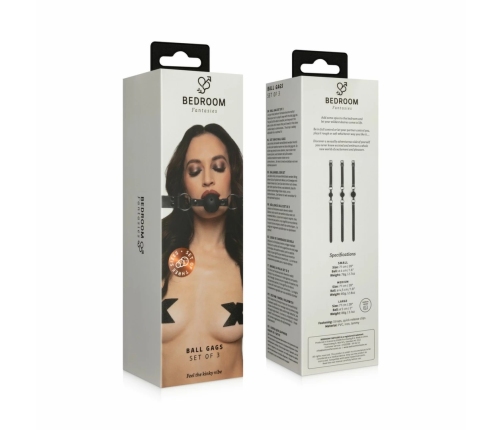 Bedroom Fantasies Adjustable Ball Gag Set 3-Pack Black - Breathable Design