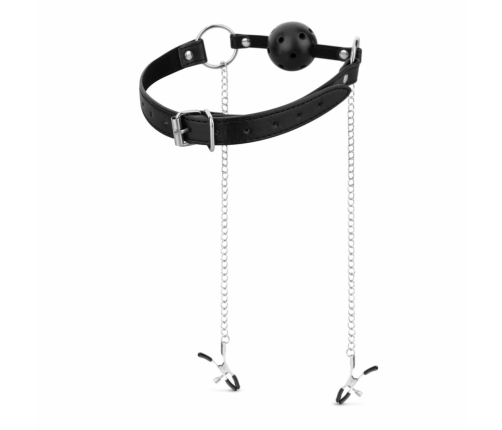 Bedroom Fantasies Adjustable Ball Gag & Silicone Nipple Clamp Set Black