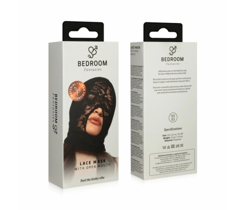 Bedroom Fantasies Lace Mask with Mouth Opening Black Elegant Design