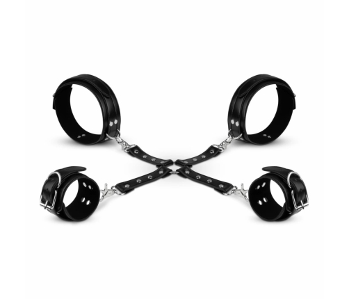Bedroom Fantasies Cuffs & Hogtie Set Black - Adjustable PU Leather System