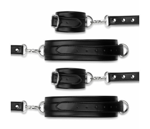 Bedroom Fantasies Cuffs & Hogtie Set Black - Adjustable PU Leather System