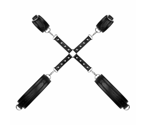 Bedroom Fantasies Cuffs & Hogtie Set Black - Adjustable PU Leather System
