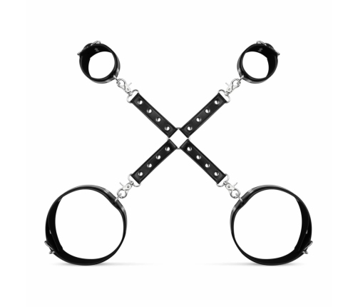 Bedroom Fantasies Cuffs & Hogtie Set Black - Adjustable PU Leather System