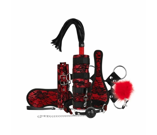Bedroom Fantasies 8-Piece Lace & Leather Look Bondage Set Red