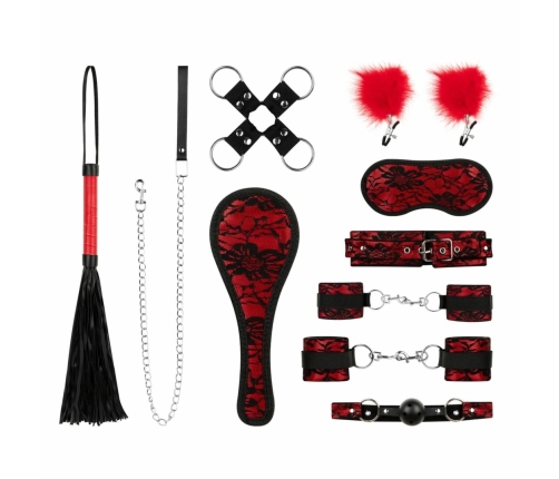 Bedroom Fantasies 8-Piece Lace & Leather Look Bondage Set Red