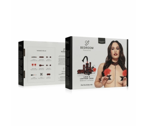 Bedroom Fantasies 8-Piece Lace & Leather Look Bondage Set Red