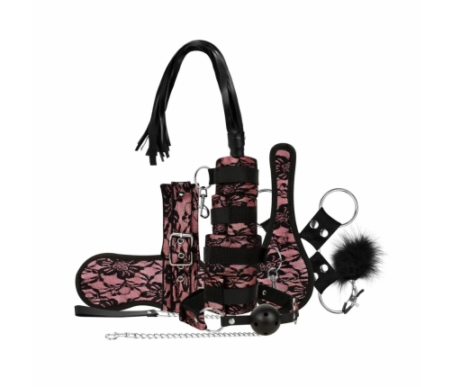 Bedroom Fantasies Bound by Lace 8-Piece Restraint Set Pink