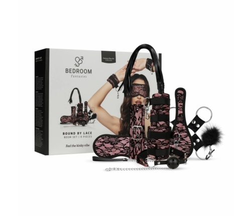 Bedroom Fantasies Bound by Lace 8-Piece Restraint Set Pink