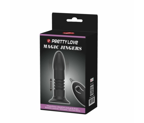 Magic Jingers Silicone Vibrating & Thrusting Plug Black Remote Control