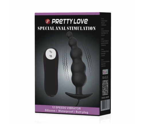 Pretty Love Vibrating Silicone Plug with Remote Control, Small, Black