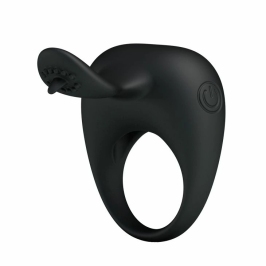 Pretty Love Vibrating Intimate Ring with Stimulating Tongue - Silicone, Black