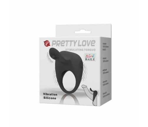Pretty Love Vibrating Intimate Ring with Stimulating Tongue - Silicone, Black