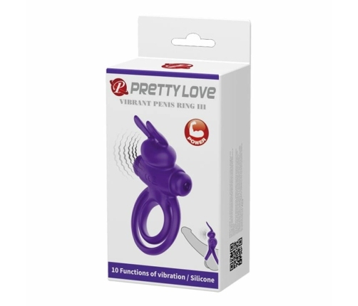 Pretty Love Vibrating Silicone Ring Bunny Design 10 Modes Black