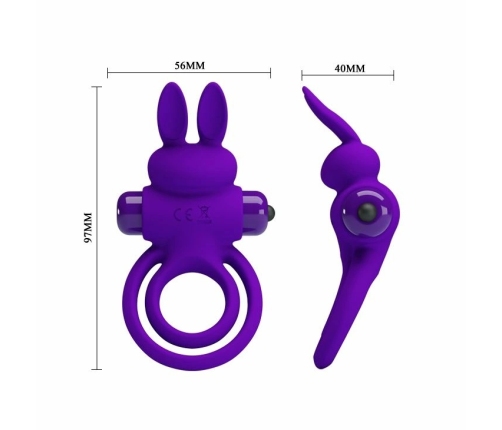 Pretty Love Vibrating Silicone Ring Bunny Design 10 Modes Black