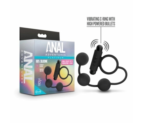 Blush Anal Adventures Platinum Silicone Beads with Vibrating Ring Set
