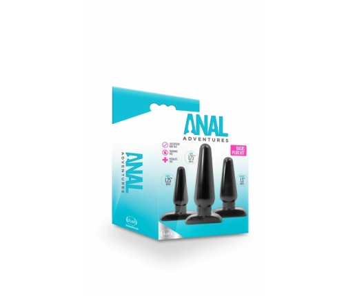 Blush Novelties Anal Adventures Basic Plug Kit Set of 3 - Black, Graduated Sizes