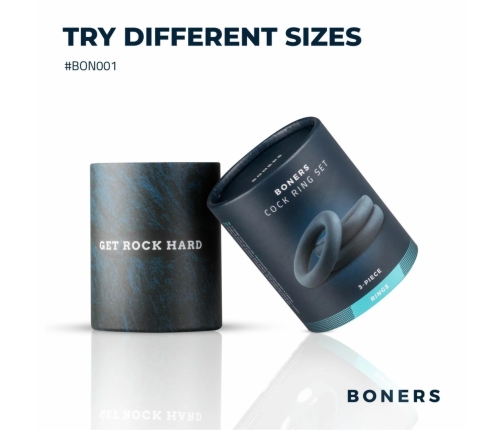 Boners Silicone Ring Set Grey 3 Sizes Flexible Skin-Friendly Material