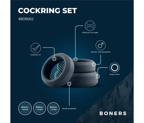 Boners 3 Ring Kit Flat Silicone Adjustable Anatomic Set (3 Sizes)
