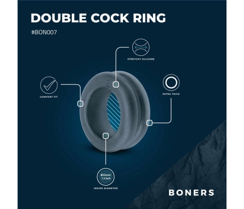 Boners Double Design Silicone Ring Adjustable Black 2-in-1 System
