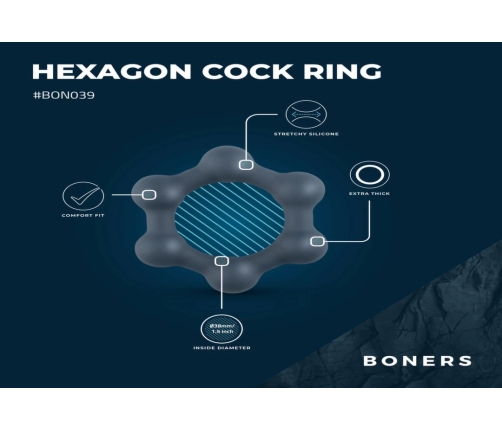 Boners Hexagon Silicone Ring with Integrated Steel Elements, Black