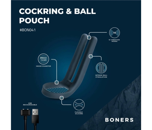 Boners Blue Silicone Stimulation Ring with 10-Mode Vibration System