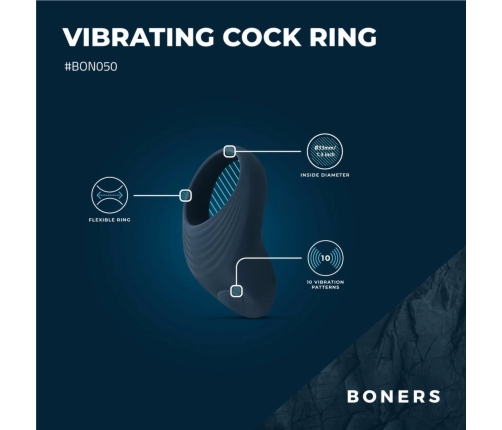 Boners Vibrating Ring with 10-Mode Stimulation System, Black, Flexible