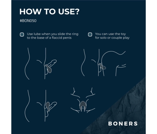 Boners Vibrating Ring with 10-Mode Stimulation System, Black, Flexible