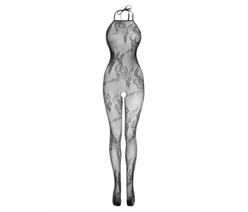 Besired Charla Bodysuit Black - Sheer Mesh Floral Pattern, Open Design
