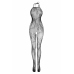 Besired Charla Bodysuit Black - Sheer Mesh Floral Pattern, Open Design