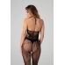 Besired Charla Bodysuit Black - Sheer Mesh Floral Pattern, Open Design