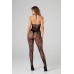 Besired Charla Bodysuit Black - Sheer Mesh Floral Pattern, Open Design