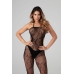 Besired Charla Bodysuit Black - Sheer Mesh Floral Pattern, Open Design