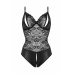 Christine Vesper Wetlook Bodysuit with Lace Accents, Black, S/M