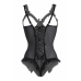 Mistique Wetlook Bodysuit with Mesh Sides and Satin Lacing by Mistique, Black, Open Design L/XL