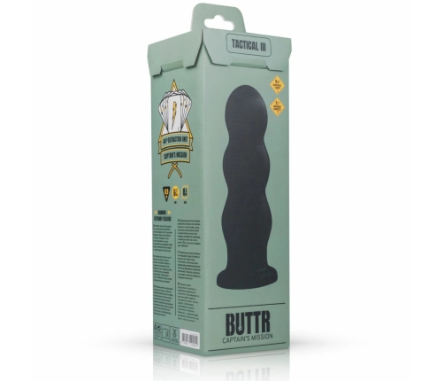 BUTTR Tactical III Large Ribbed Intimate Plug with Flat Suction Base Black