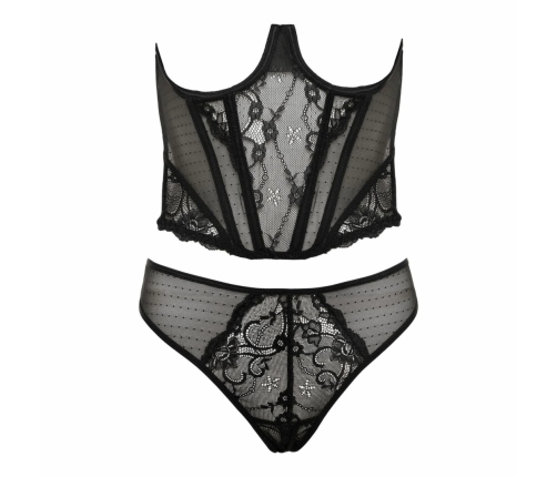 Avanua Alaya Black Transparent Half Corset Set with Lace Details L
