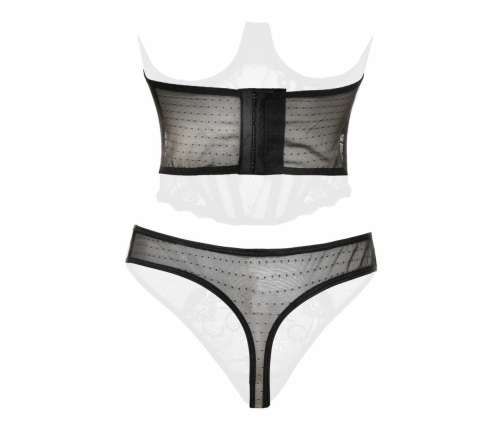 Obsessive Alaya Black Half Corset & String Set, Sheer Polka Dot Lace M
