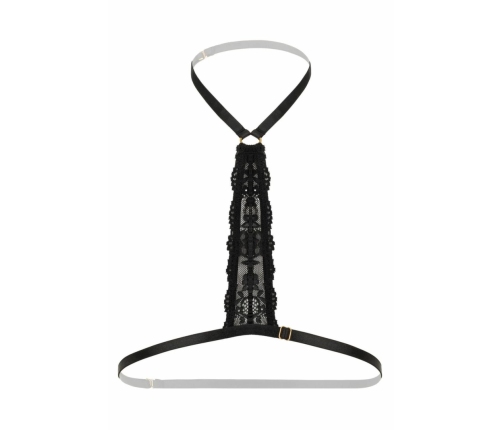 Evening Kiss Strappy Harness Bralette Black Lace Gold Accents
