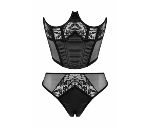 NEK Underbust Half Corset & Tiara Thong Set, Faux Leather, Black, XL