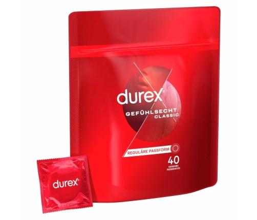 Durex Gefuhlsecht Condoms 40 pcs - Ultra-Thin, Natural Fit, Latex