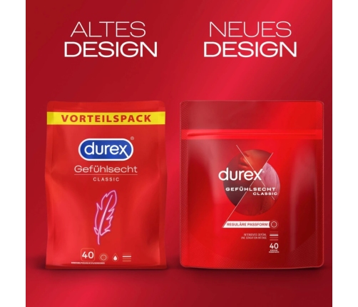 Durex Gefuhlsecht Condoms 40 pcs - Ultra-Thin, Natural Fit, Latex