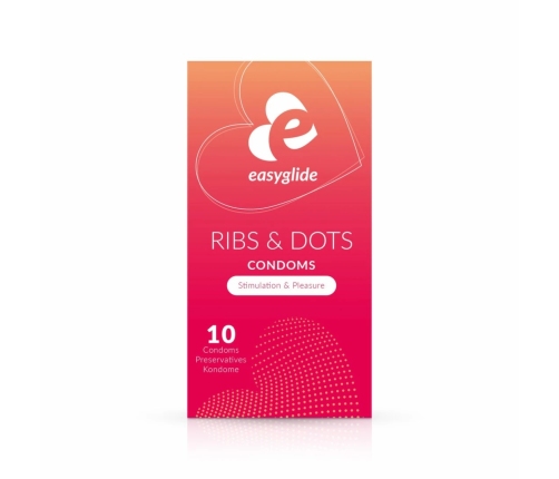 EasyGlide Ribbed & Dotted Anatomical Condoms 10-Pack Transparent